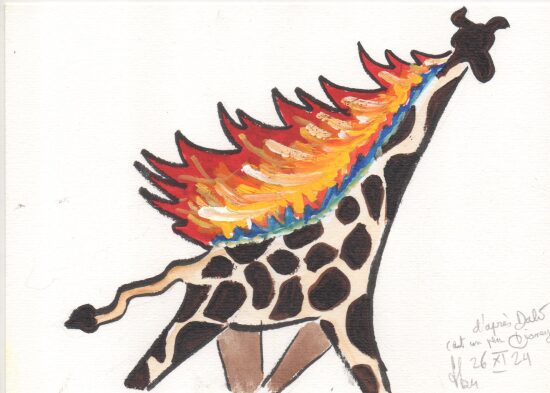 Girafe en feu de Salvador Dalí, en manière de Disney, 2024